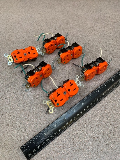 Industrial Grade Heavy Duty Isolated Ground Duplex Outlets / Orange - 6pcs