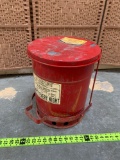 Justrite 6 Gallon Oily Waste Can / Red / Foot Operated / Self Closing Lid