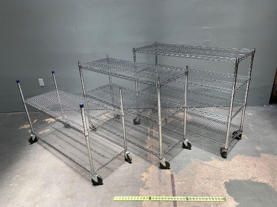 Rolling Metro Racks with Wire Shelving 48x18 / 42in & 32in tall - 3pcs