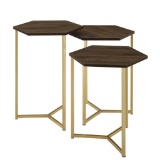 Walker Edison AF16HEX3DW Hex Nesting Tables Dark Walnut / Gold - 2pcs