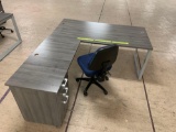 L Shaped Office Desk with 3 Drawers & Chair