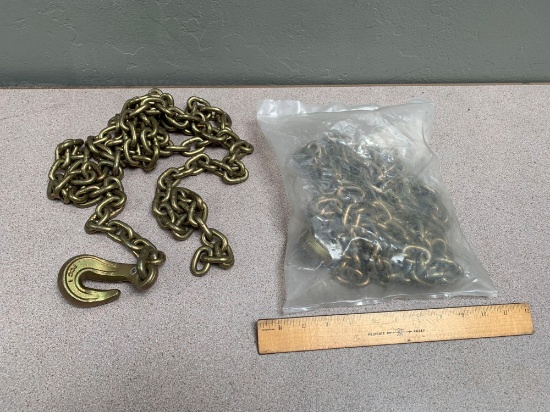 CM Coil Proof Cargo Binding Chain w/bent Hook 3/8"- 14,100lbs - 2pcs -9' chains