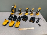 5pcs - DeWalt Power Drill / Impact Driver / Lamp with Batteries & Chargers