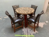 Round Wood Table with Marble Top & 4 Chairs