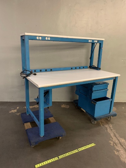 BenchDepot Industrial Metal Workbench with 3 Drawer Cabinet 60" x 30" 55"