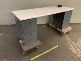 Industrial Metal Workbench with Power Strip + Two 4 Drawers Storage Cabinets 72