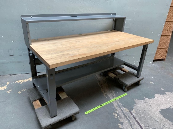 Industrial Workbench / Workstation / with Wooden Top 72" x 36" x 48"