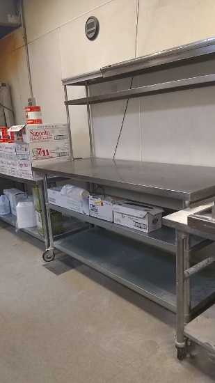 Stainless steel table 6' x 30" with double over shelf