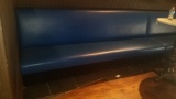 Wooden framed wall benches with blue vinyl cushion seat