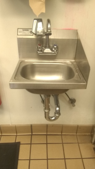 Krowne # HS2 stainless steel wall mounted hand sink with right stainless steel splash guard 15" x 16