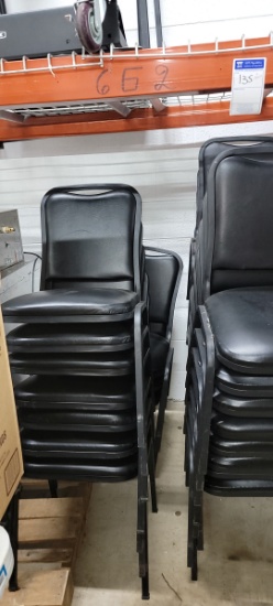 Black vinyl cushion seat and stackable metal framed chairs