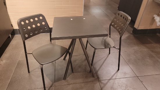 Emu Outside metal table and chairs 2' x 2' (Sold per item in lot (2=Chairs, 1=Table)=9