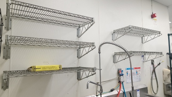 Wall mounted wire shelves 3' x 14" with brackets