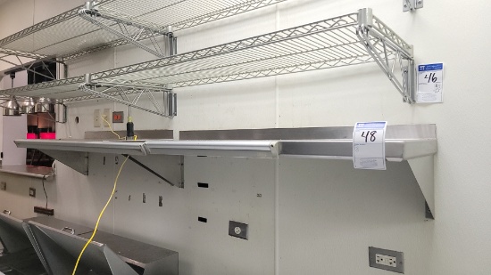 Stainless steel wall mounted shelf 4' x 16" with ticket rails 4' , 2'