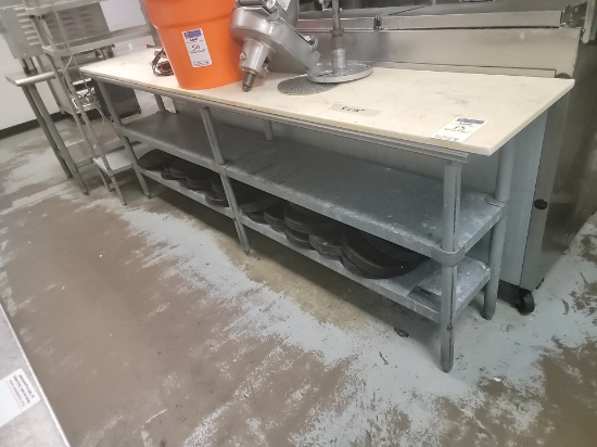 Stainless steel top table with galvanized undershelf 8' x 18 and poly board