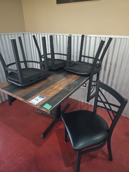 Commercial table 4' x 30" with Black metal base with (4) Chairs
