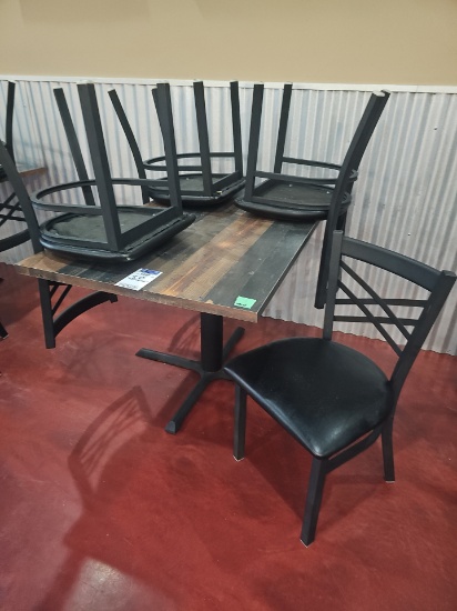 Commercial table 4' x 30" with Black metal base with (4) Chairs