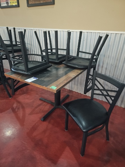 Commercial table 4' x 30" with Black metal base with (4) Chairs