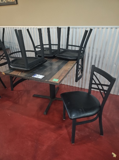 Commercial table 4' x 30" with Black metal base with (4) Chairs