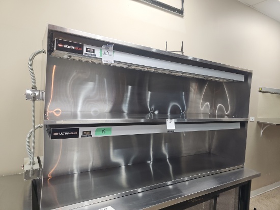 Double shelf stainless steel with 2 Hatco Ultra Glo Ray HGAL-72 warmers with lights