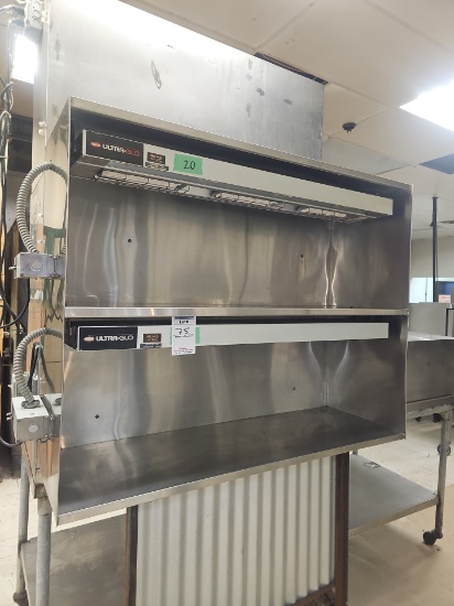 Double shelf stainless steel with 2 Hatco warmers with lights 48"