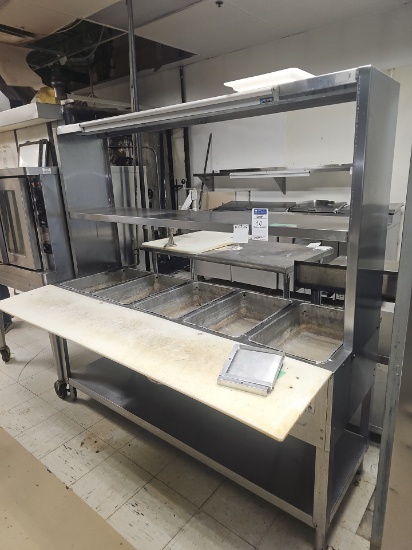 Stainless steel 5 bin gas warmer with over shelf