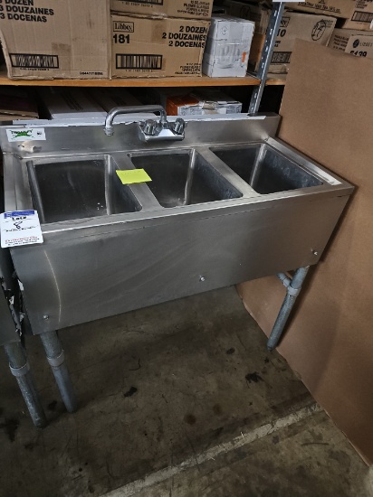 Three compartment stainless steel sink 38.5" x 19"