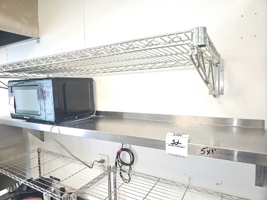 Stainless steel wall mounted shelf 5' x 1'