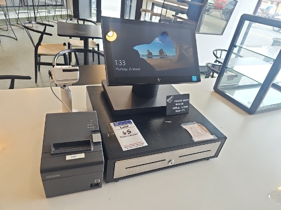 P.O.S system with screen, cash box and two printers