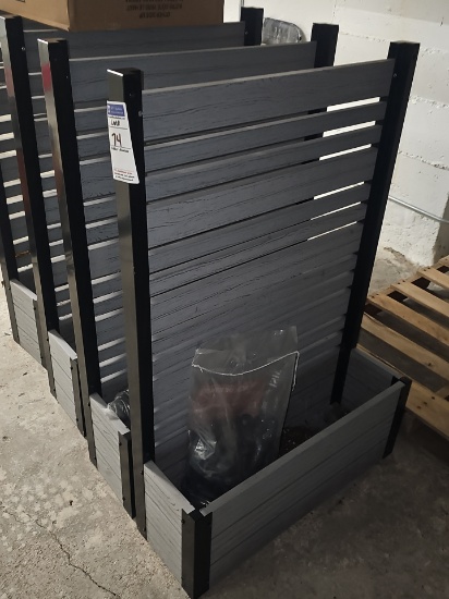 Metal framed flower boxes with grey wooden slates