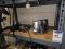 Content of 3 shelves with oil tanks, air cleaner and more