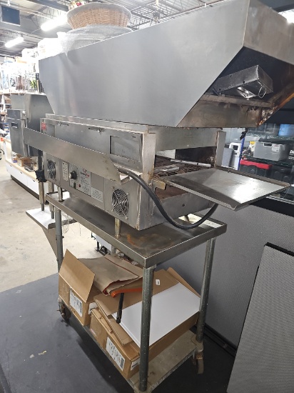 Conveyor toaster with stainless steel hood and cart