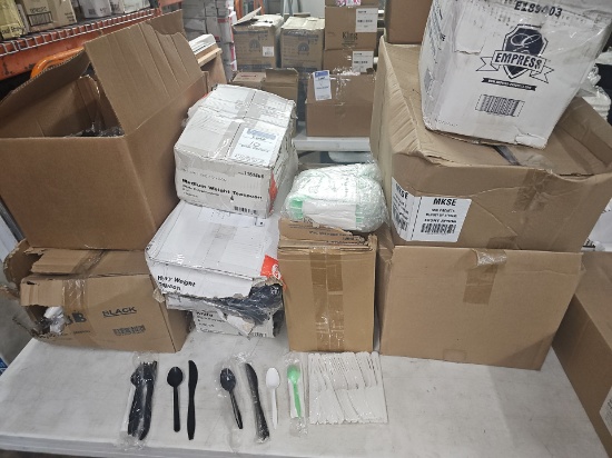 Assorted plastic flatware packs and indiviuals