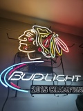 Black Hawks bud working neon bar sign