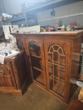 Wooden cabinet with over head hutch