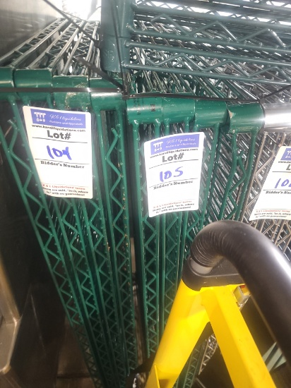 Green wire storage racks with poles 4' x 24"