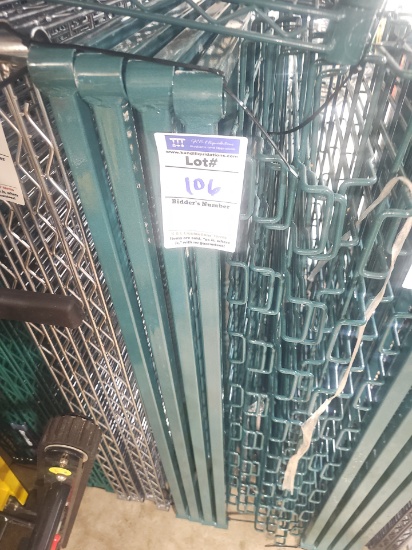 Green wire storage dunnage rack with poles 4' x 24"