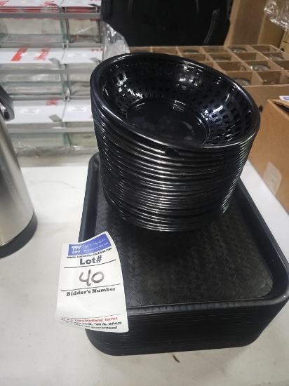 Plastic serving trays and round plastic food baskets