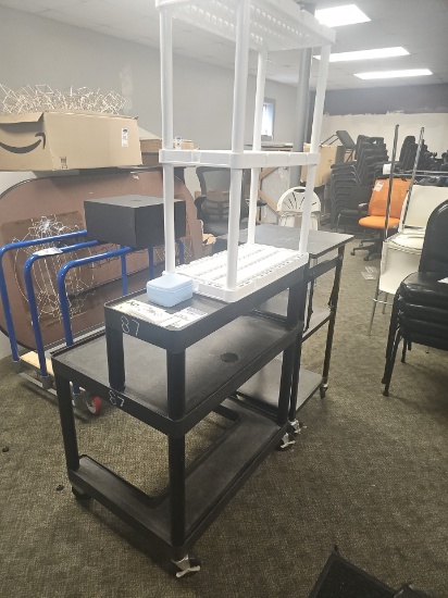 Poly and metal A/V carts with plastic shelf