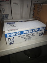 Moist individual towelettes box
