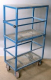 Custom built blue steel/mesh duplex cart for Miller XMT welder and/or feede