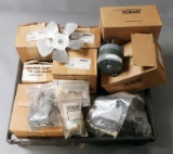 (1) black flat lot of TR-250 Hobart welder parts: replacement fan motors, s