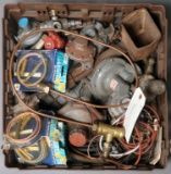 (1) Brown tray lot of large assortment of propane regulators for Hawk Heate