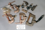 (1) small red cardboard box of assorted grounding c-clamps and terminal Lug