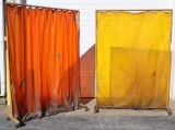 (2) large steel rolling frame welding screen shades with orange/amber shade