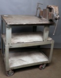 Heavy Duty rolling steel welder's table with heavy vise and attached clamp,