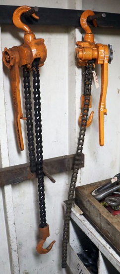 Lot of (2) Yale 11/2 ton chain 'link' type come-alongs with 5' chains