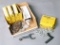 Small cardboard box lot: assortment of tri-stand and other pipe stand vises