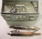 Grey plastic toolbox kit of (2) air needle sealers, wrenches/chisels, both
