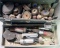 Grey plastic hinged toolbox of (2) straight/ (2) angle die grinders, along